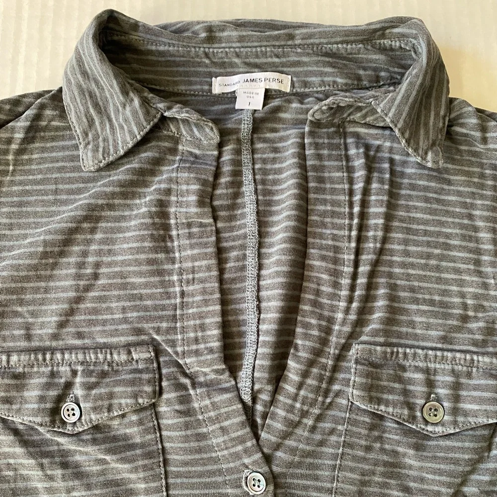 Standard James Perse blue and grey striped knit side panel shirt size 1 - Picture 6 of 14